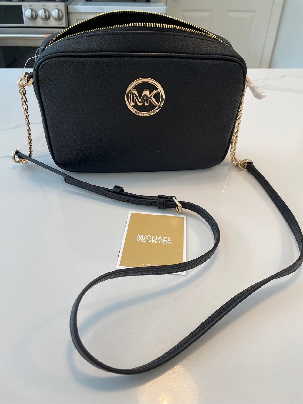 Michael Kors Black Leather Crossbody with Gold Hardware